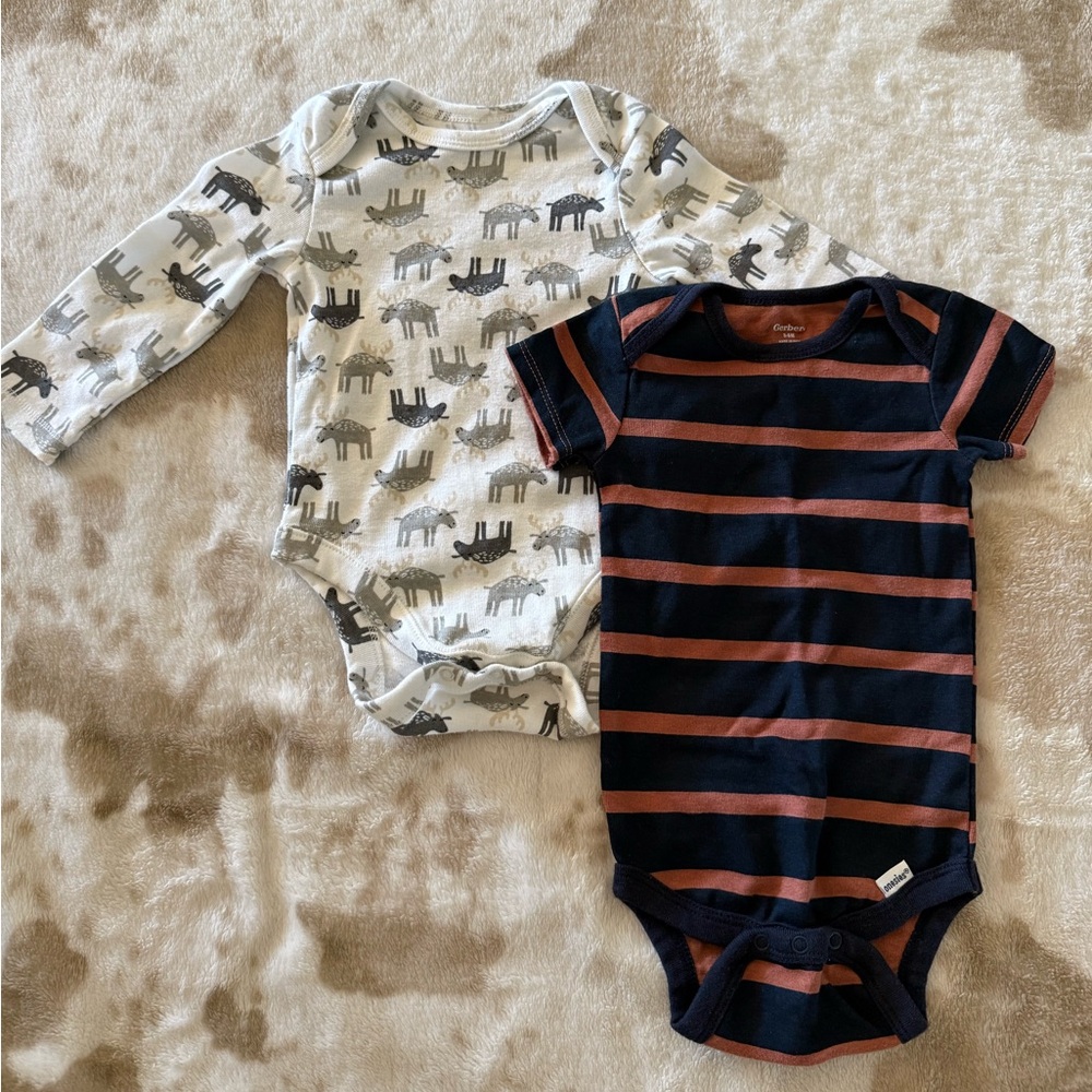 Striped and Animal Print 3-6M  Onesies